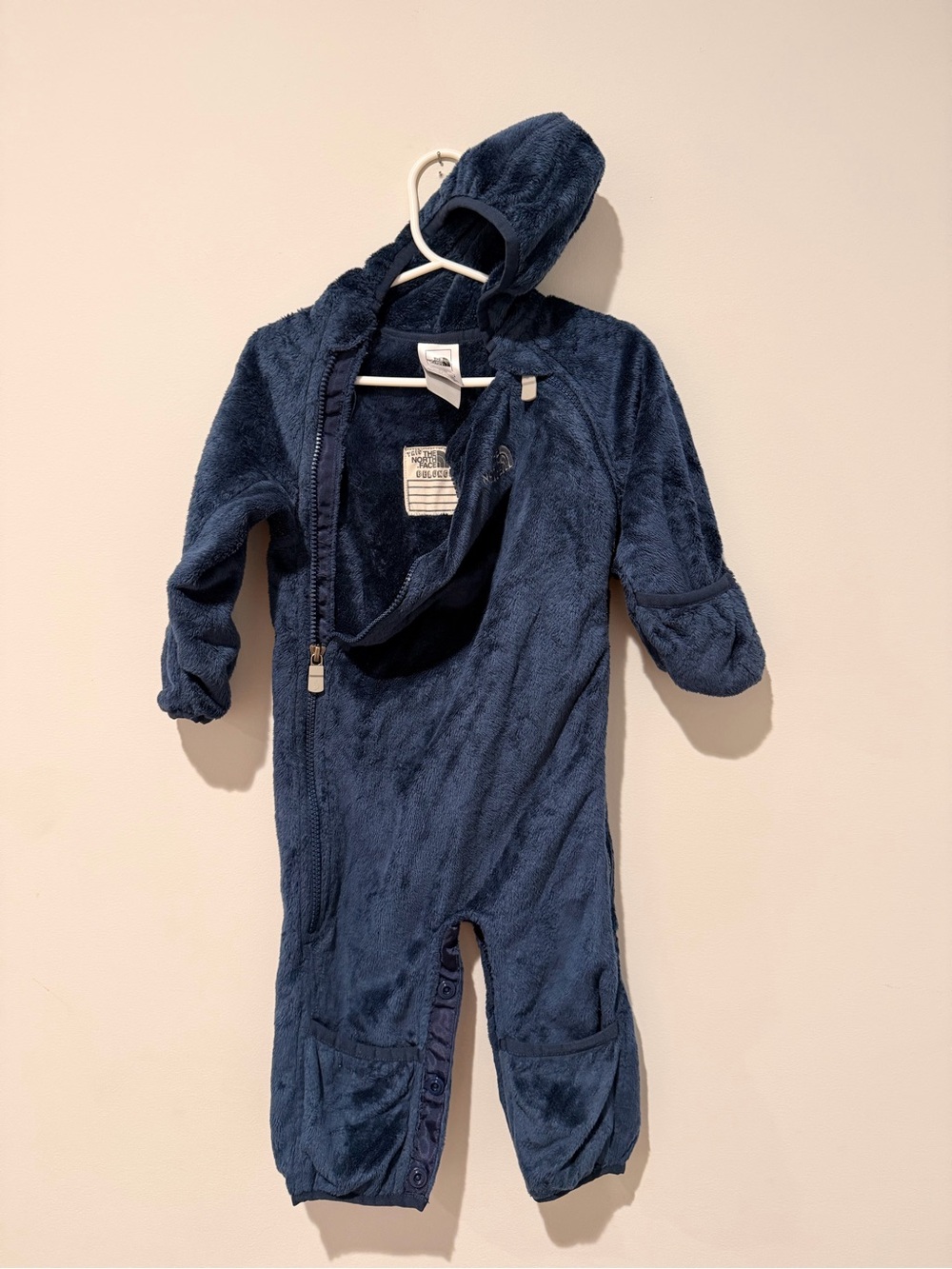 The North Face Dark Blue Plush Hooded Baby One-Piece Footie